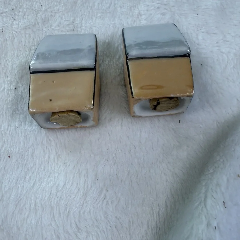 Vintage Mini Ceramic House Salt Pepper Shakers Blue Yellow Cottage MCM Set